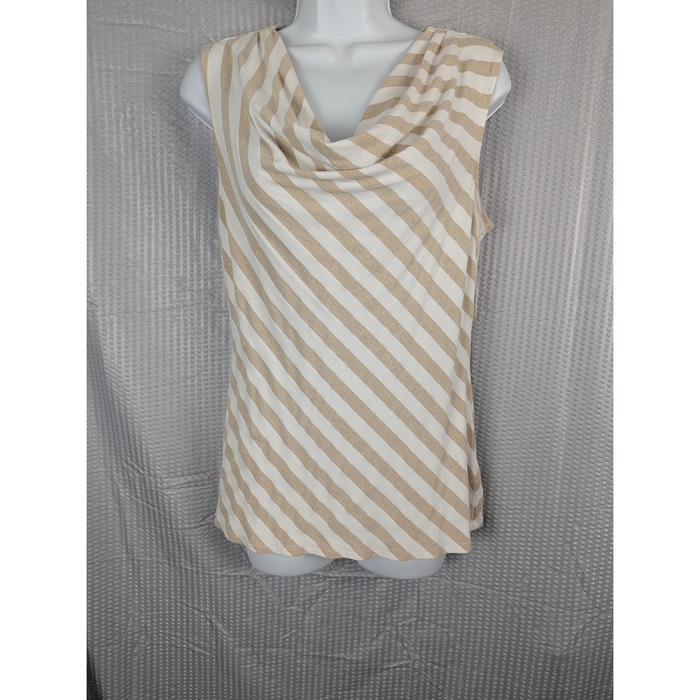 White House Black Market Gold Metallic Striped Cowl Neck Sleeveless Top Medium‎